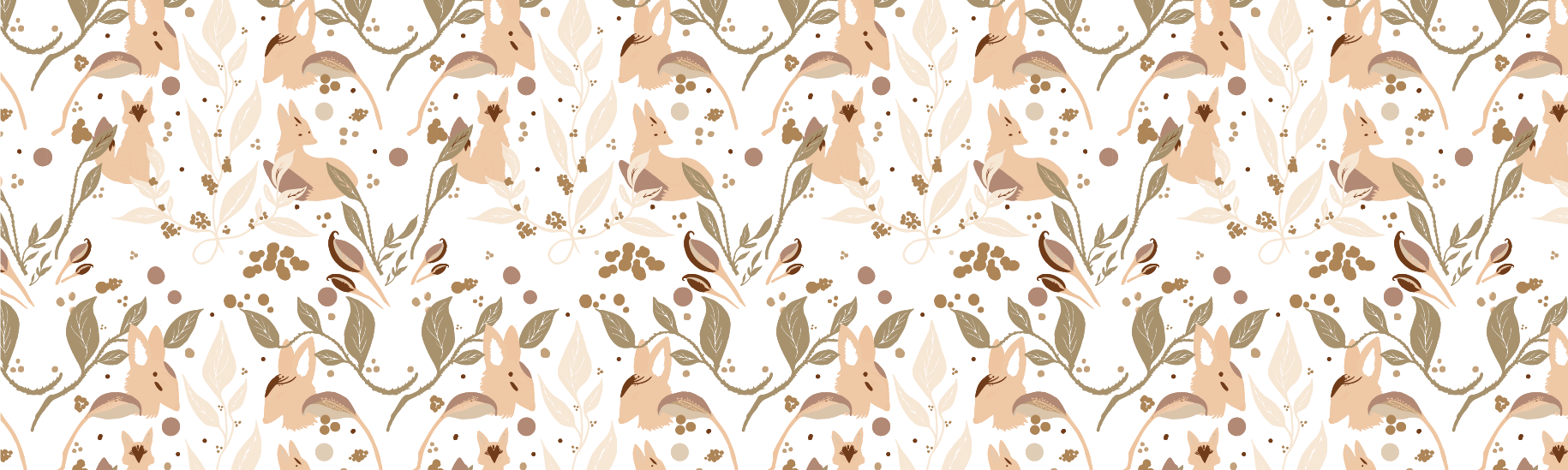 seamless pattern of foxes and floral elements